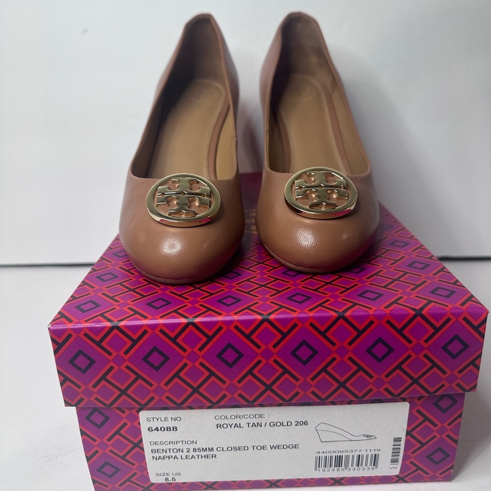 Tory Burch Women's Brown Leather Wedges Sz.8.5 - Picture 2 of 9